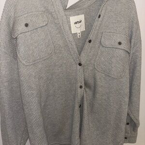 Aerie Gray Cardigan Sweater with V-Neck